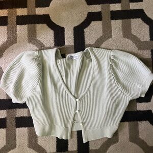 Zara crop puff sleeve cardigan celery green size M